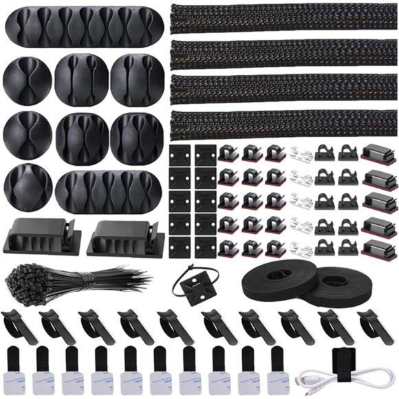 CordManagement Organizer Kit 4Cable Sleeve Split with 41SelfAdhesive Clip Holder - Picture 1 of 14